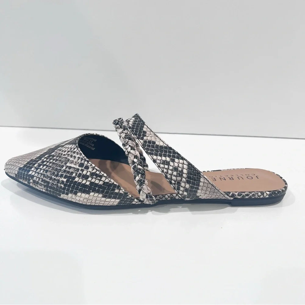 Journee Collection Olivea Pointed Toe Mule Flats Snakeskin Faux Leather 11 NEW